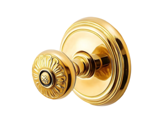 Gold door knob with floral design isolated on transparent or white background