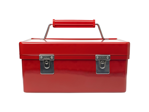 Red metal toolbox isolated on transparent or white background