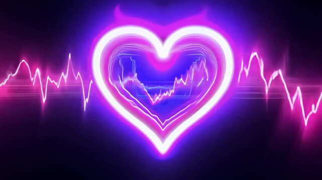 A glowing pink heart-shaped equalizer pulse on a dark background