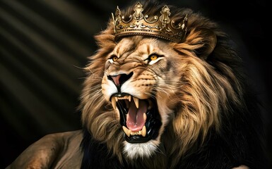 Roaring Lion King with Golden Crown - Christian Concept Art of Royalty and Power