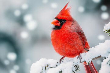 25. Crisp and vivid close-up of a striking red cardinal on a snowy branch