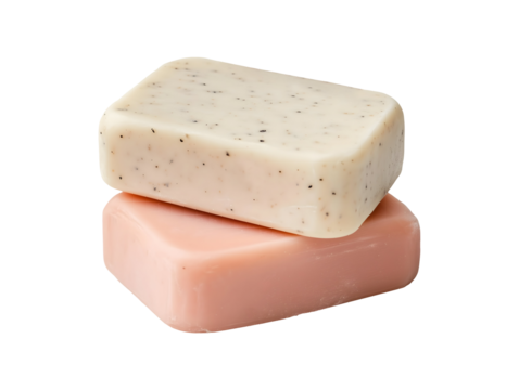 Stack of two organic soap bars isolated on transparent or white background