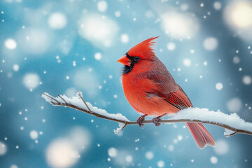 25. Crisp and vivid close-up of a striking red cardinal on a snowy branch