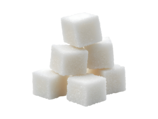 Stacked sugar cubes isolated on transparent or white background