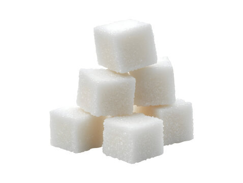 Stacked sugar cubes isolated on transparent or white background