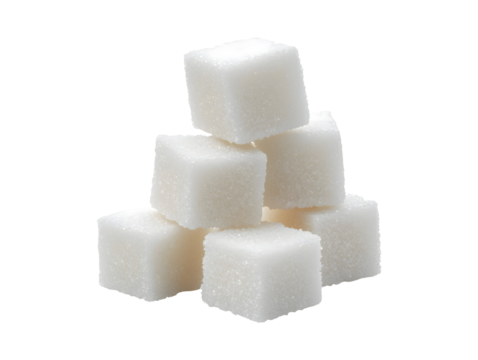 Stacked sugar cubes isolated on transparent or white background