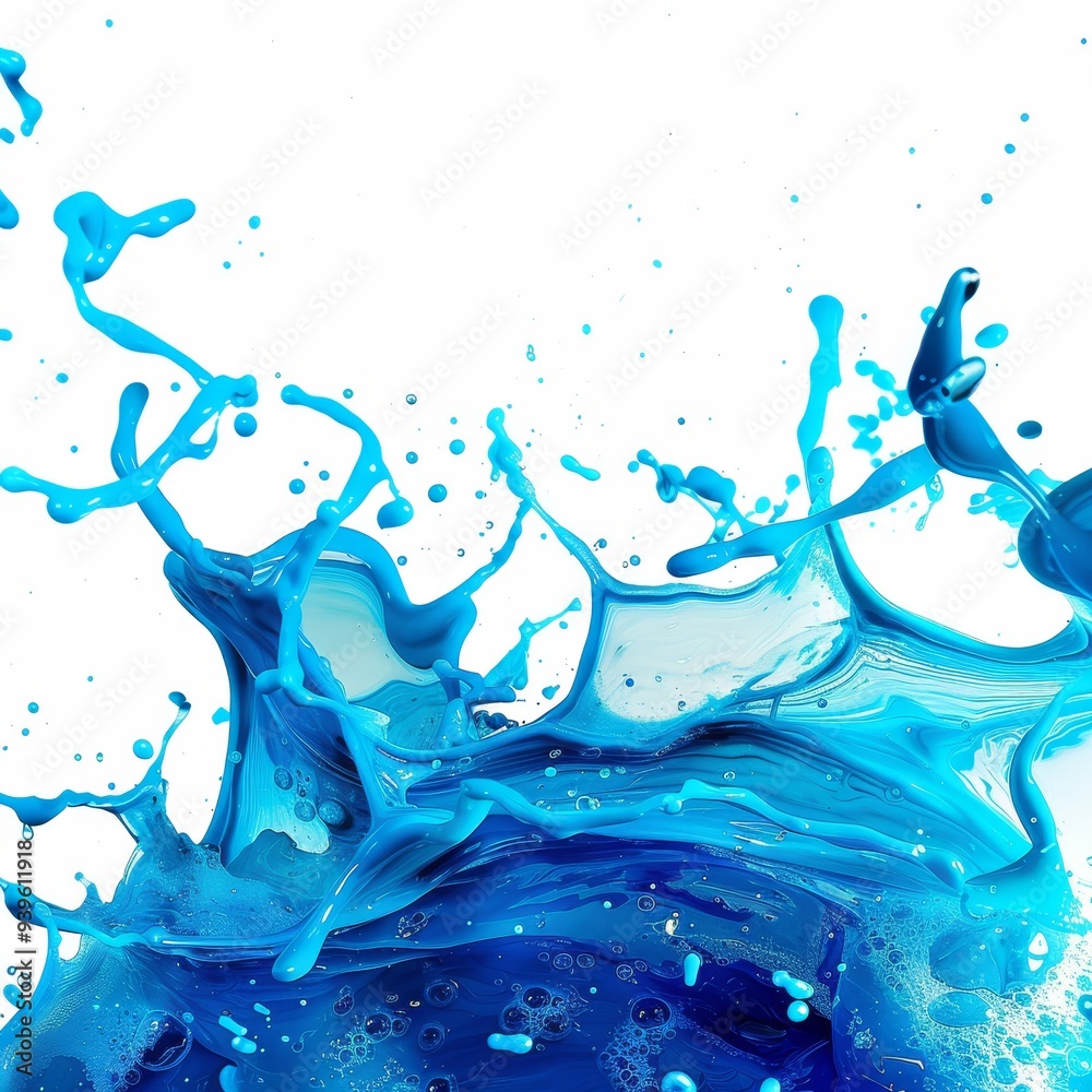 Poster This image captures an energetic splash of blue liquid in motion against a crisp white background, highlighting the dynamic movement.