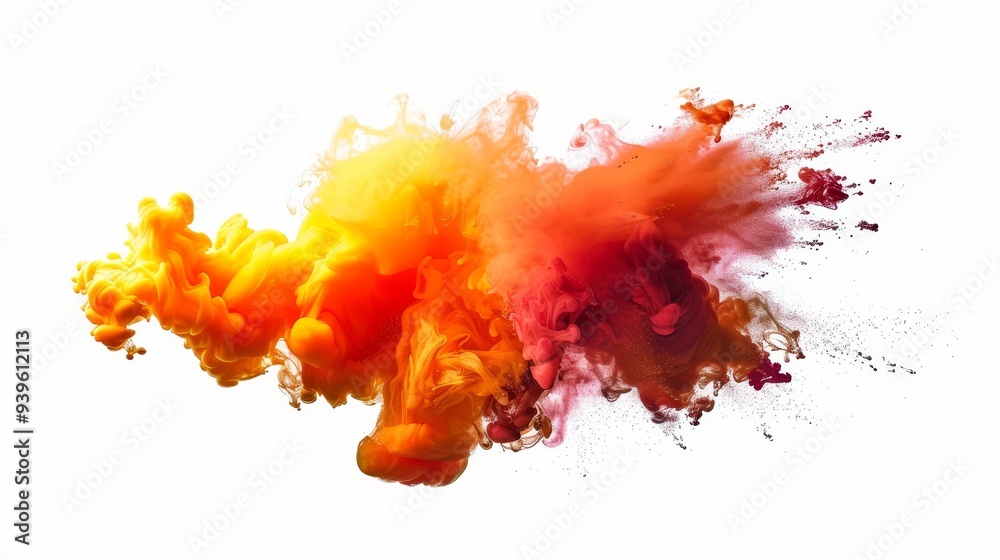 Poster Dynamic display of yellow, orange, and red creating an abstract explosion, symbolizing energy and movement.