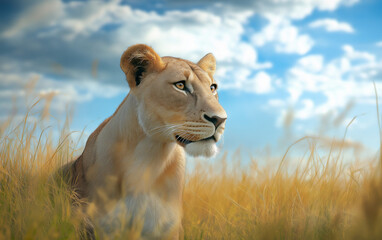 26. Clear high-resolution image of a majestic lioness in the grasslands