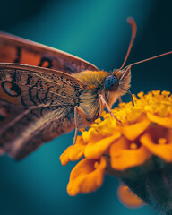 27. Detailed and sharp portrait of a beautiful butterfly resting on a flower