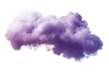 A fluffy, vibrant purple cloud floats serenely on a transparent background, perfect for adding a touch of color and creativity to any design project. Transparent background PNG