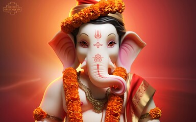 Elegant Ganesha Idol with Marigold Garland