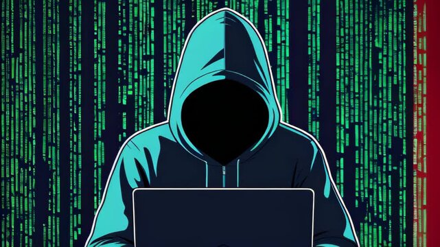 Anonymous Computer Hacker attacking internet Hacking malware concept. Hacker abstract laptop binary code digital interface. Virus, Spyware, Malware Malicious software. Cyber