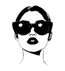 Vector Illustration of a woman with lines drawing for logo,icon, black and white	