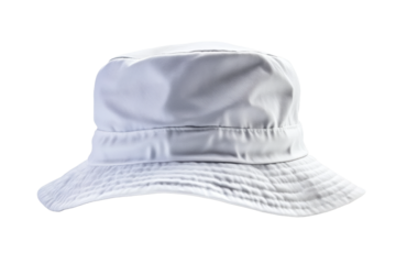 This white bucket hat features a wide brim and soft fabric, ideal for sun protection during outdoor activities like hiking or gardening. Transparent background PNG