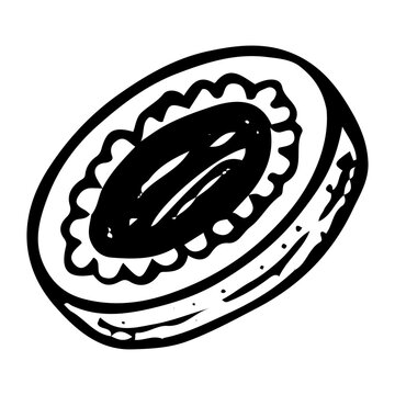 recommend clip art: Cookie with jam hand drawn doodle. Shortbread, biscuit, kurabye. Dessert food. Confectionery products. Sugar baking. Vector outline line art illustration.