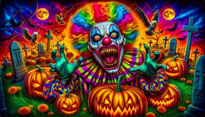 Ilustración Wallpaper Horripilante de Payasos: Un Toque Vibrante para Halloween