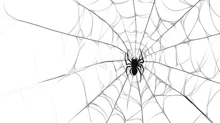 Fototapeta premium Black Spider Web on White Background, Abstract Image, Texture, Pattern, Wallpaper, Cover and Screen of Smartphone, Cell Phone, Computer, Laptop, 9:16 and 16:9 Format