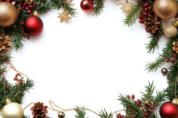 Festive Christmas Frame with Pine Cones and Red Berries