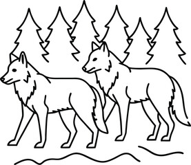 Whimsical couple fox line art designed for kids coloring and fun
