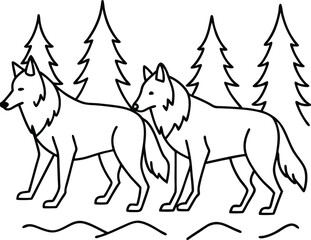 Fox couple in line art ready to be colored by imaginative kids
