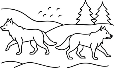 Delightful couple fox line art for a fun kids coloring book activity
