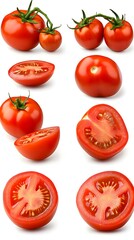 Sliced ​​Tomatoes on White Background, Photo Realistic, Abstract Image, Texture, Pattern, Wallpaper, Cover and Screen of Smartphone, Cell Phone, Computer, Laptop, 9:16 and 16:9 Format