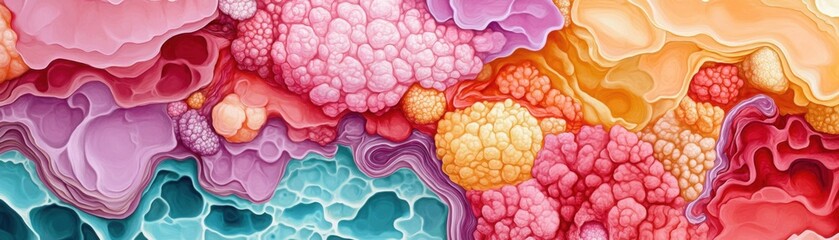 Detailed depiction of tissue changes in chronic inflammation, emphasizing clinical impacts, anatomy, inflammatory tissue
