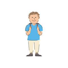 Little school boy cartoon character. Cute school boy illustration. 