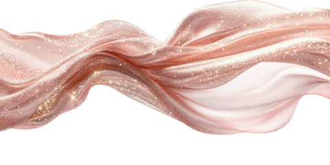 A delicate ribbon made of pink and gold fabric flows gracefully, showcasing soft curves and a shimmering surface. This design element adds elegance and sophistication to various projects