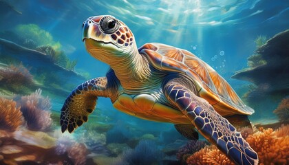 Fototapeta premium sea turtle swimming
