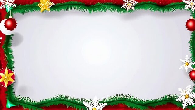 Christmas holiday border of fir branches with colorful decoration with copy space for text. AI generation.