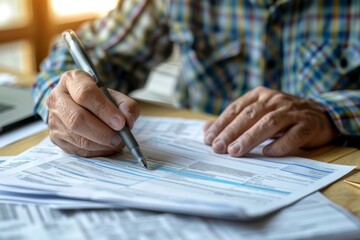 Cropped view of a man filling out form at desk