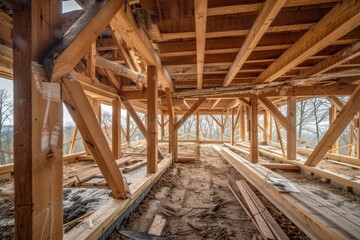 Obraz premium Traditional techniques for building a timber frame house