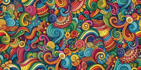 Abstract Colorful Swirling Doodle Pattern, abstract , seamless , vector , swirl