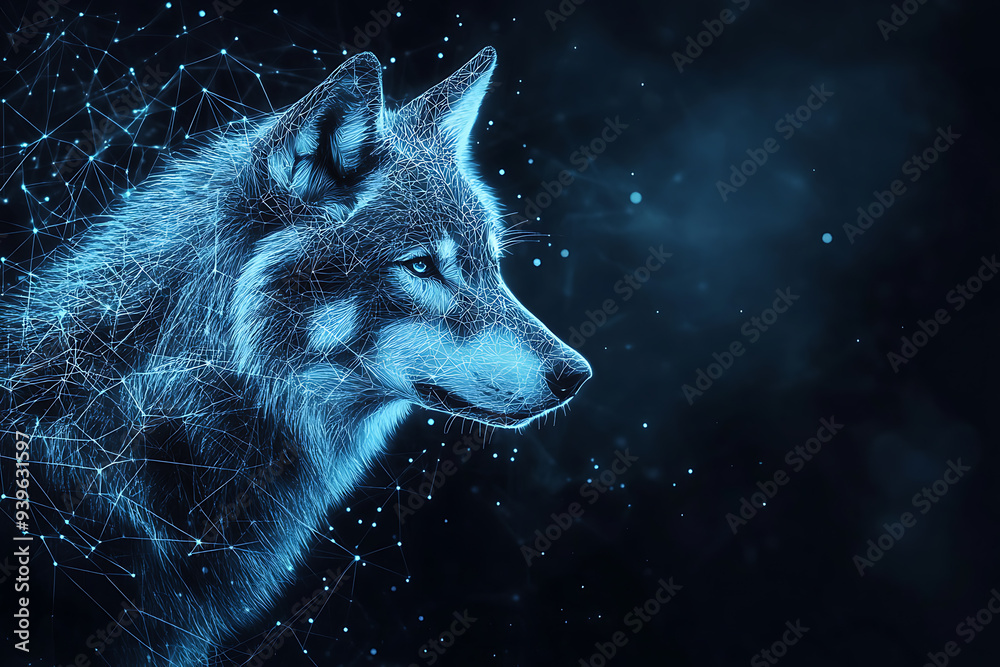 Wall mural an abstract digital background banner featuring a wolf.