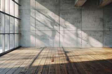 Obraz premium Empty room with wooden floor and concrete wall
