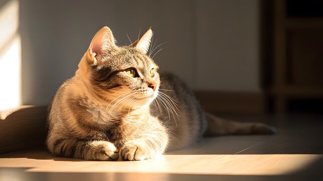 Sunbeam Serenity: Tabby Cat Basking in Golden Light 