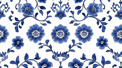 Blue Chinoiserie Floral Seamless Pattern 