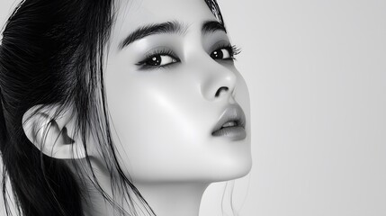 A Gaze of Serenity: A young woman's captivating eyes hold a depth of emotion in this striking black and white portrait. 