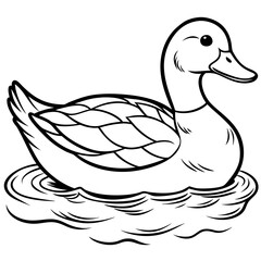 Line Art Vector of a Floating Duck