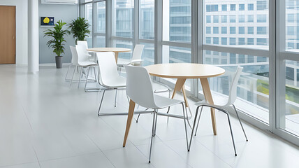 An office space with a relaxation area includes cozy seating, calming decor, and a peaceful ambiance.