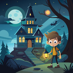 A little boy in dark house