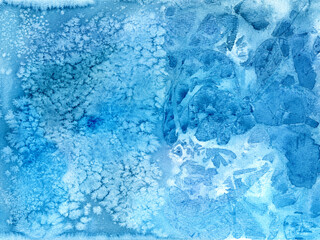 Winter blue frosty background. Watercolor abstract background. Christmas background.
