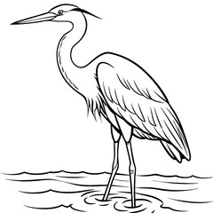 Minimalist Heron Line Art Elegant Bird Outline in Water