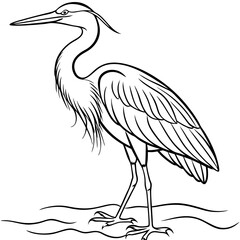 Minimalist Heron Line Art Elegant Bird Outline in Water