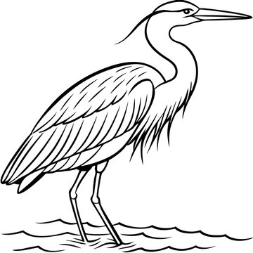 recommend clip art: Minimalist Heron Line Art Elegant Bird Outline in Water