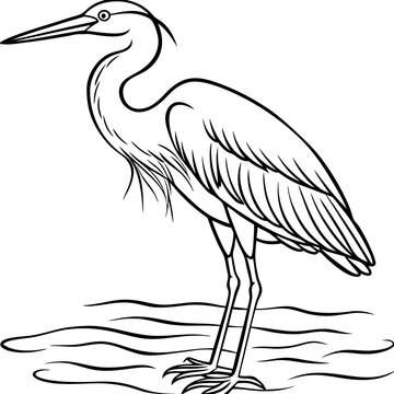 recommend clip art: Minimalist Heron Line Art Elegant Bird Outline in Water