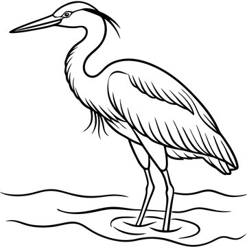 recommend clip art: Minimalist Heron Line Art Elegant Bird Outline in Water