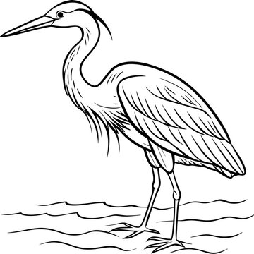 recommend clip art: Minimalist Heron Line Art Elegant Bird Outline in Water